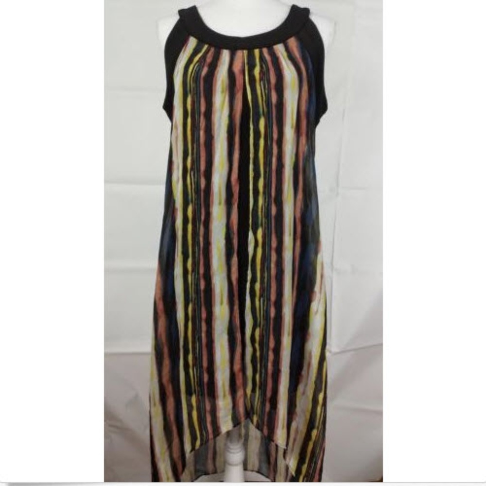 Mac & Me black long rainbow draping blouse size 8